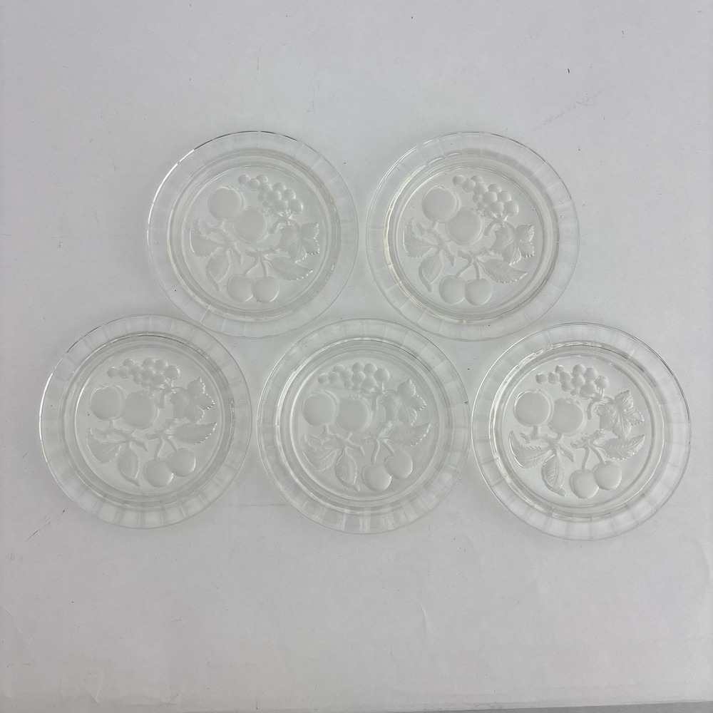 Set‎ of 5 Imperial Clear Glass Intaglio Fruit Coasters